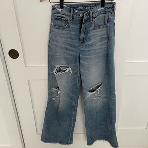 American Eagle Outfitters Women's Light Blue Distressed Flare Jeans